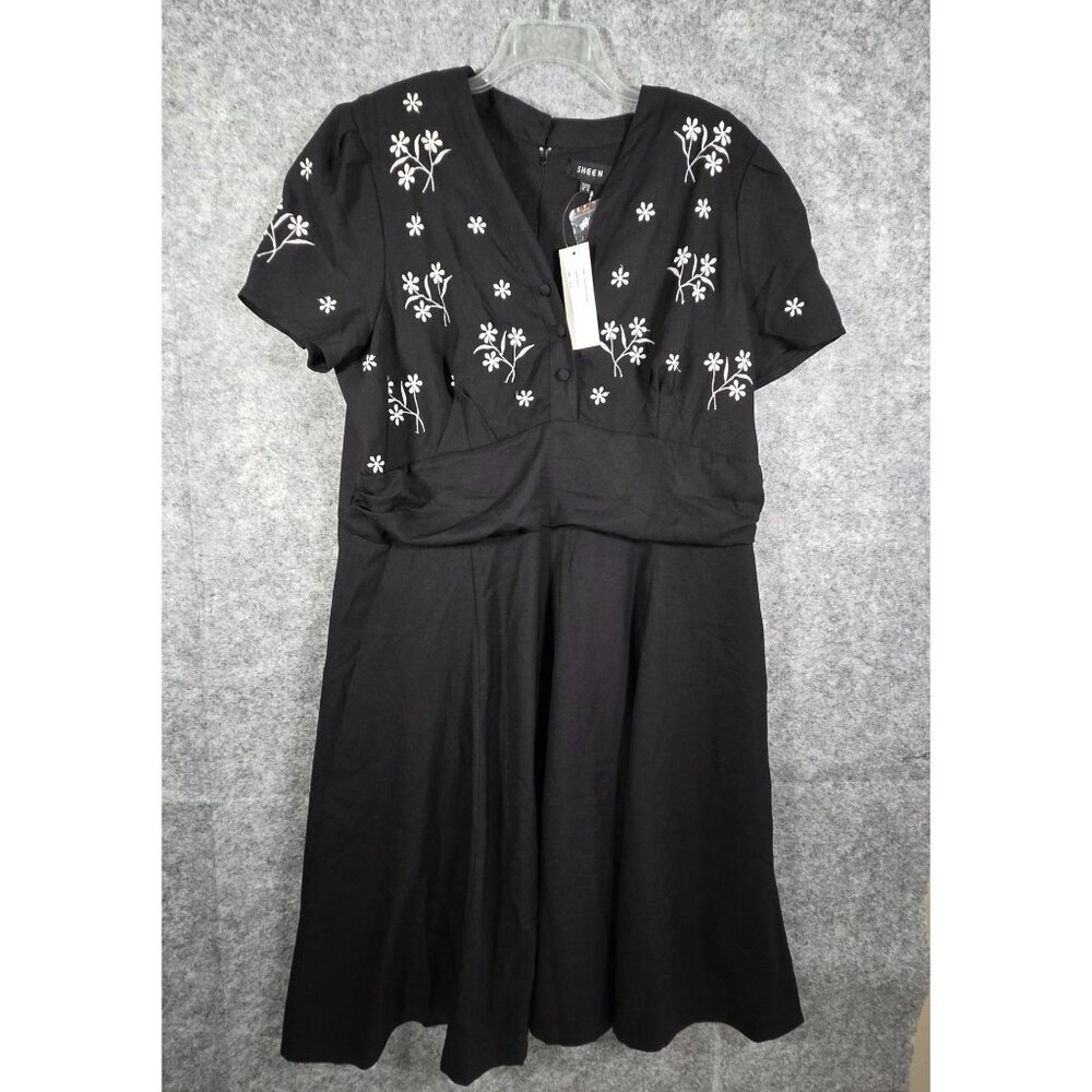NWT Sheen Women's Short Sleeve Midi Dress Black Size 18